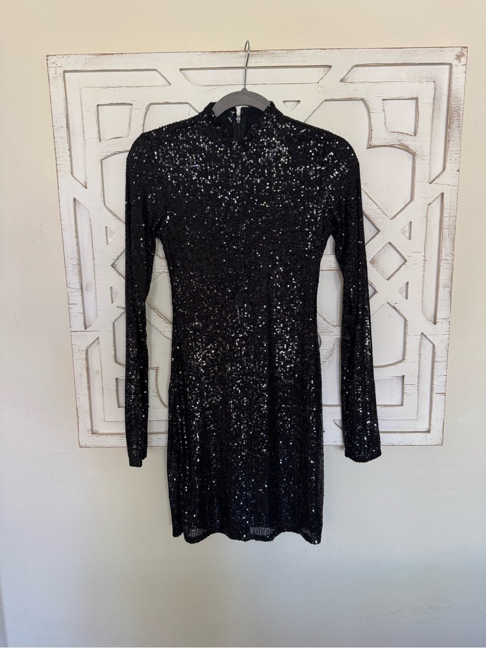 Abercrombie & Fitch Black Sequin Mock Neck Long-Sleeve Mini Dress - Picture 4 of 6